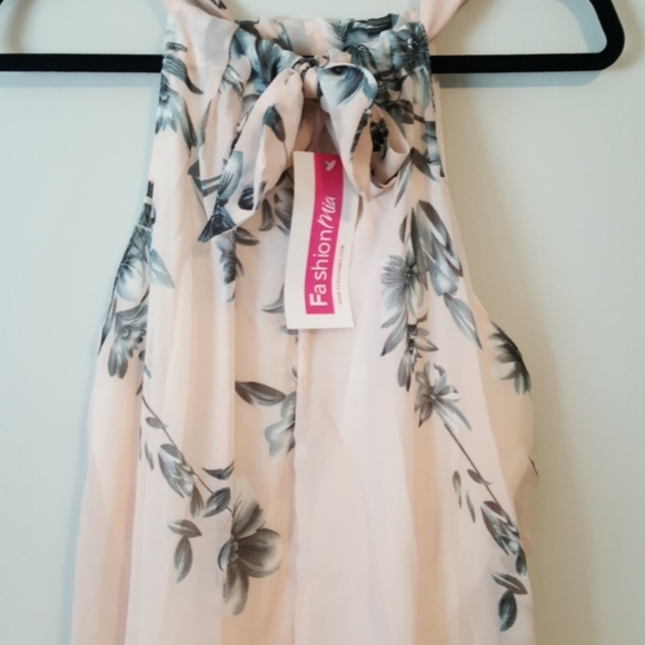 Tie neck pink floral summer dress by fashion Mia - Picture 4 of 6